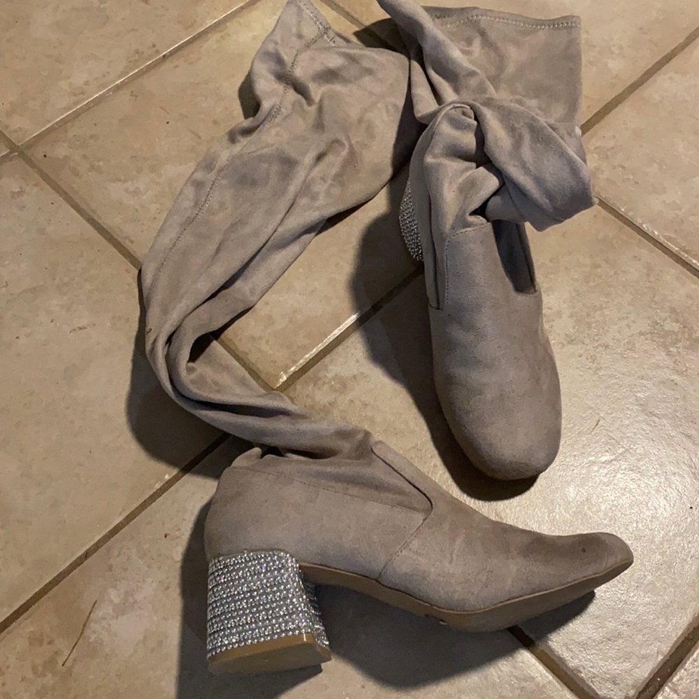 Suede bling heel boots